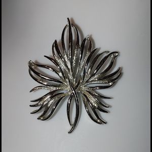 Large silver tone Leaf brooch